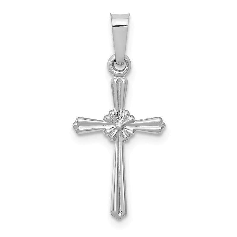 14k White Gold Polished Center Flower Cross Pendant - Seattle Gold Grillz