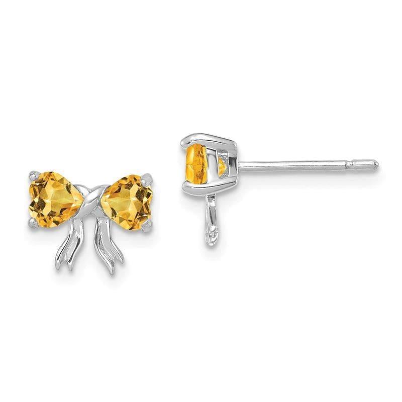 14k White Gold Polished Citrine Bow Post Earrings - Seattle Gold Grillz