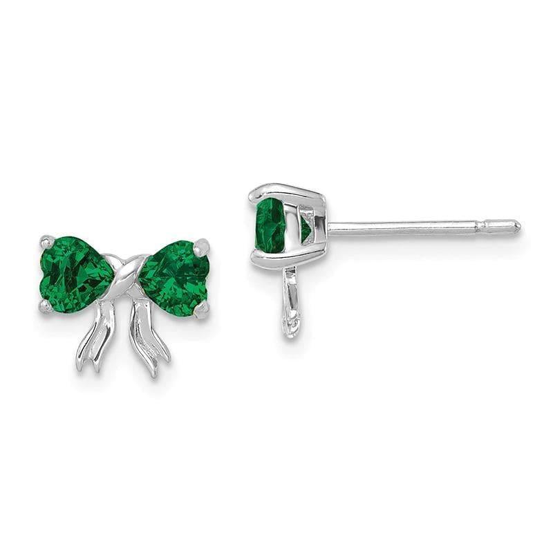 14k White Gold Polished Created Emerald Bow Post Earrings - Seattle Gold Grillz