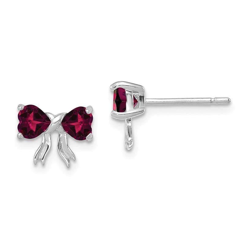 14k White Gold Polished Created Ruby Bow Post Earrings - Seattle Gold Grillz