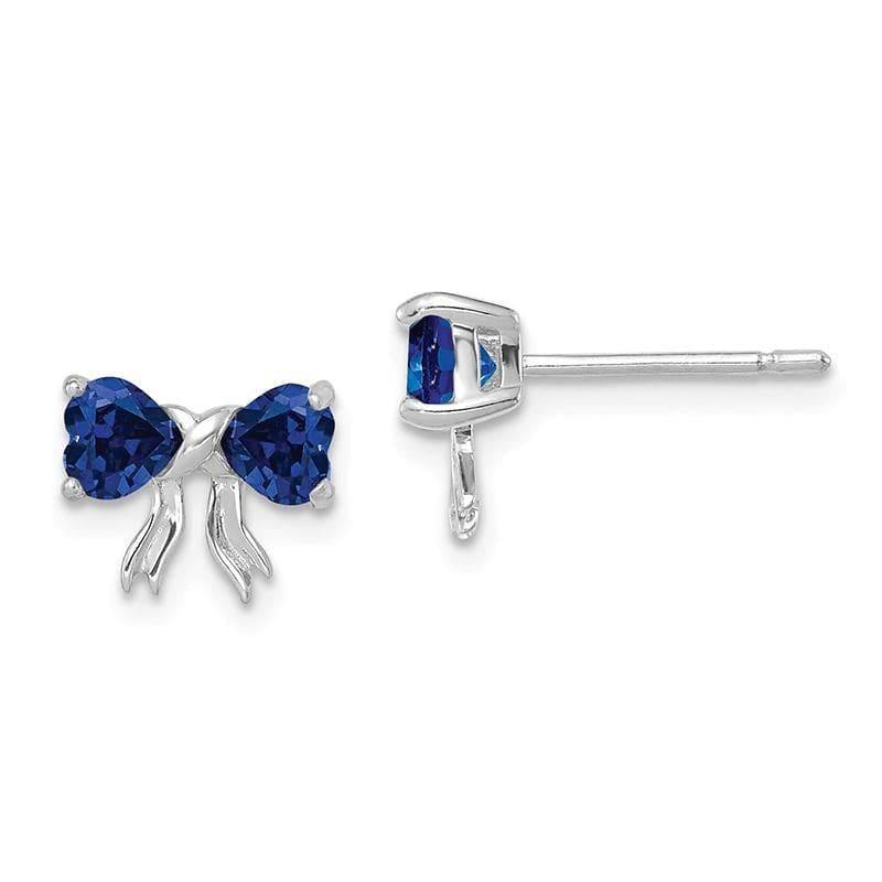14k White Gold Polished Created Sapphire Bow Post Earrings - Seattle Gold Grillz