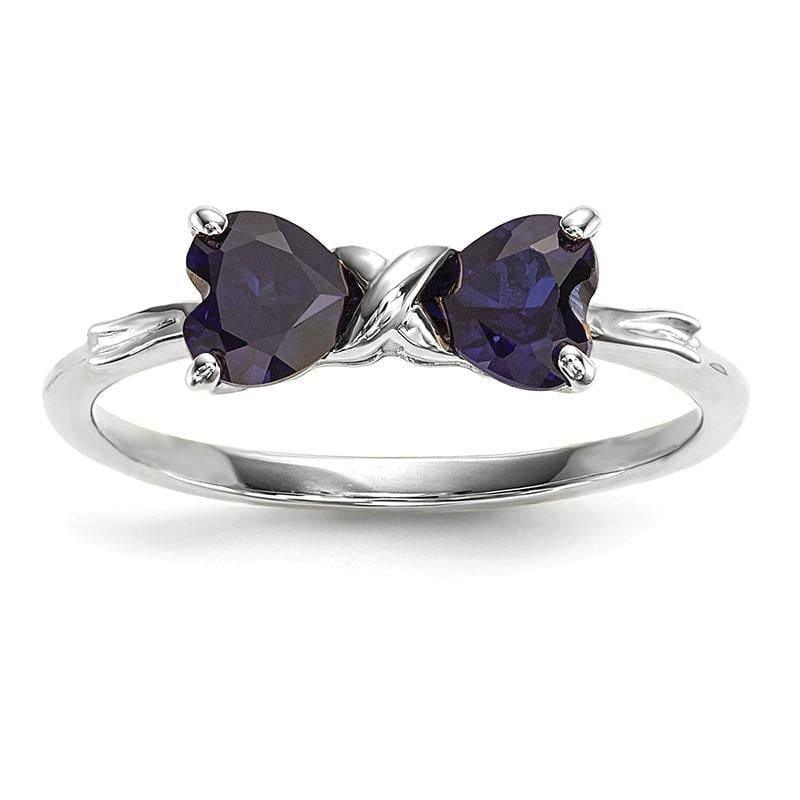 14k White Gold Polished Created Sapphire Bow Ring - Seattle Gold Grillz