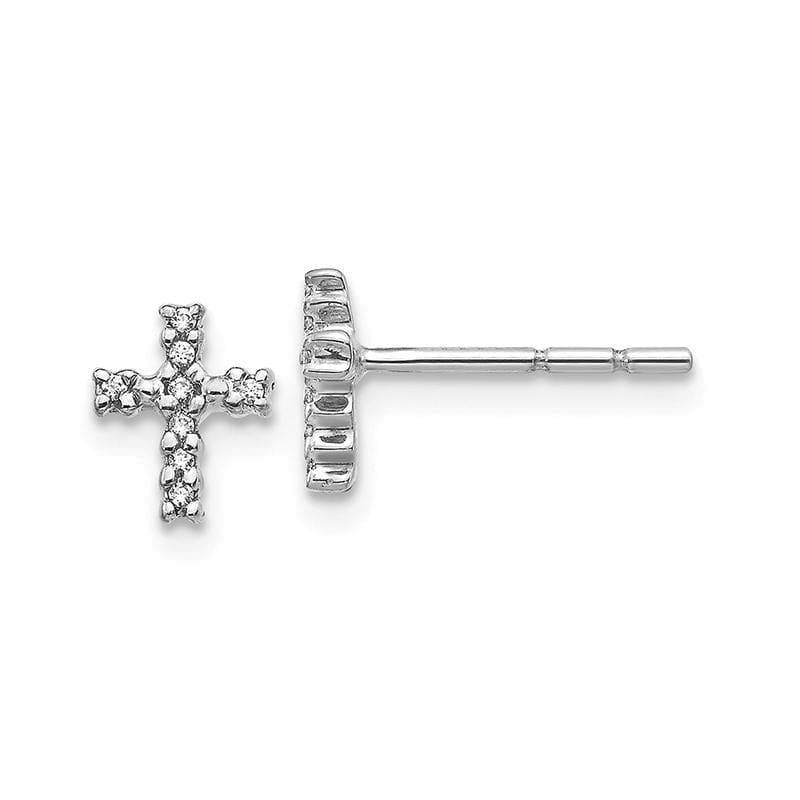 14K White Gold Polished Diamond Cross Post Earrings - Seattle Gold Grillz