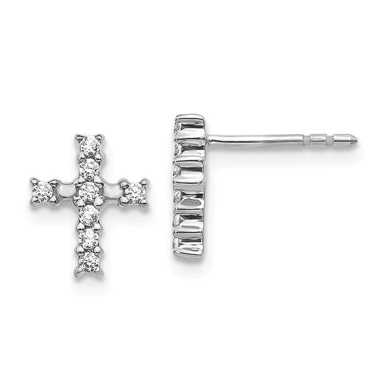 14K White Gold Polished Diamond Cross Post Earrings - Seattle Gold Grillz