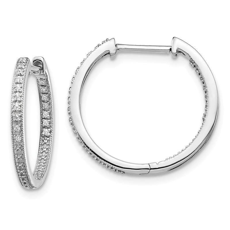 14K White Gold Polished Diamond In and Out Hinged Hoop Earrings. 0.10ctw - Seattle Gold Grillz