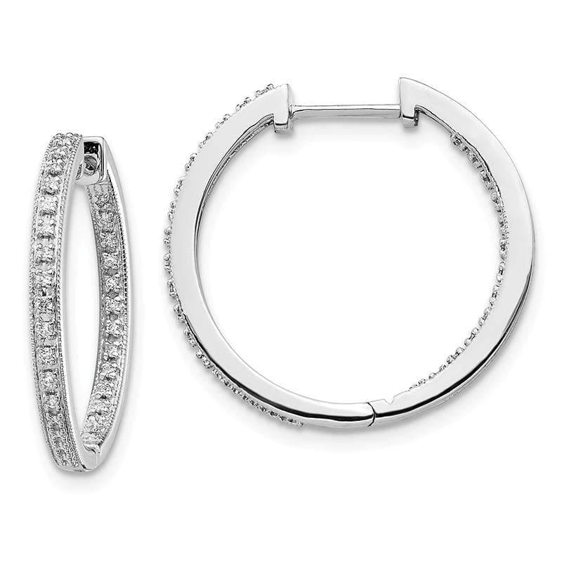 14K White Gold Polished Diamond In and Out Hinged Hoop Earrings. 0.20ctw - Seattle Gold Grillz