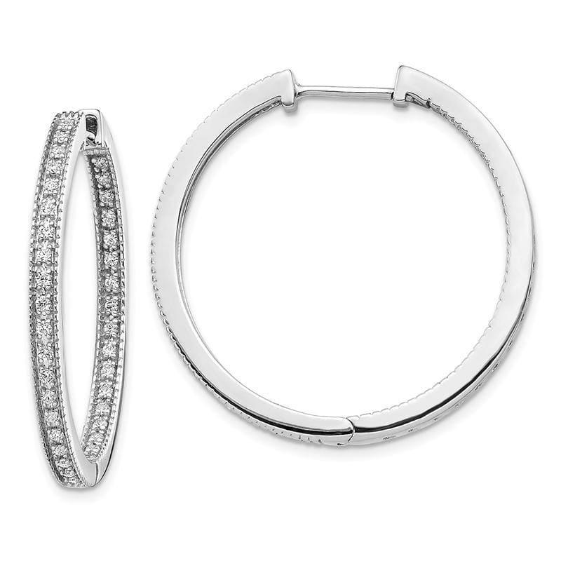 14K White Gold Polished Diamond In and Out Hinged Hoop Earrings. 0.25ctw - Seattle Gold Grillz