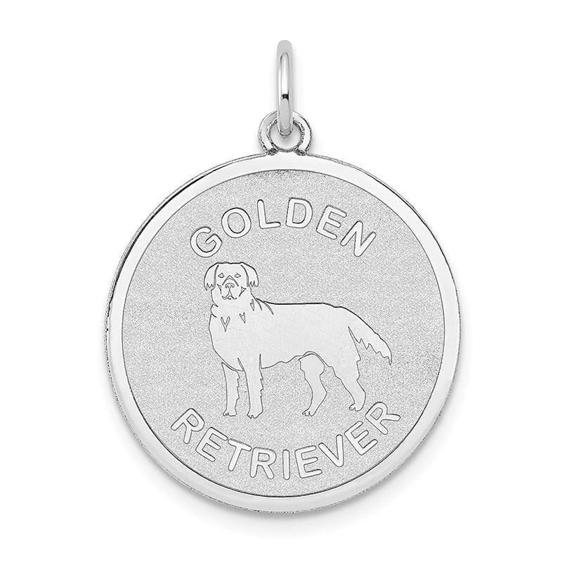 14k White Gold Polished Engravable Golden Retriever Disc Charm | Weight: 1.05grams, Length: 26mm, Width: 20mm - Seattle Gold Grillz