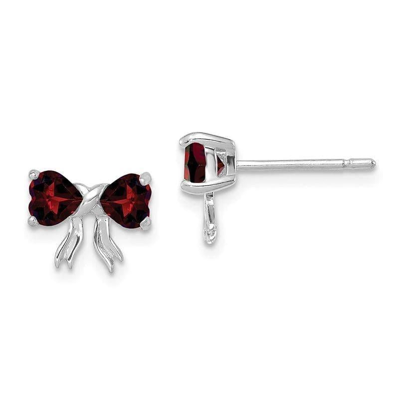 14k White Gold Polished Garnet Bow Post Earrings - Seattle Gold Grillz