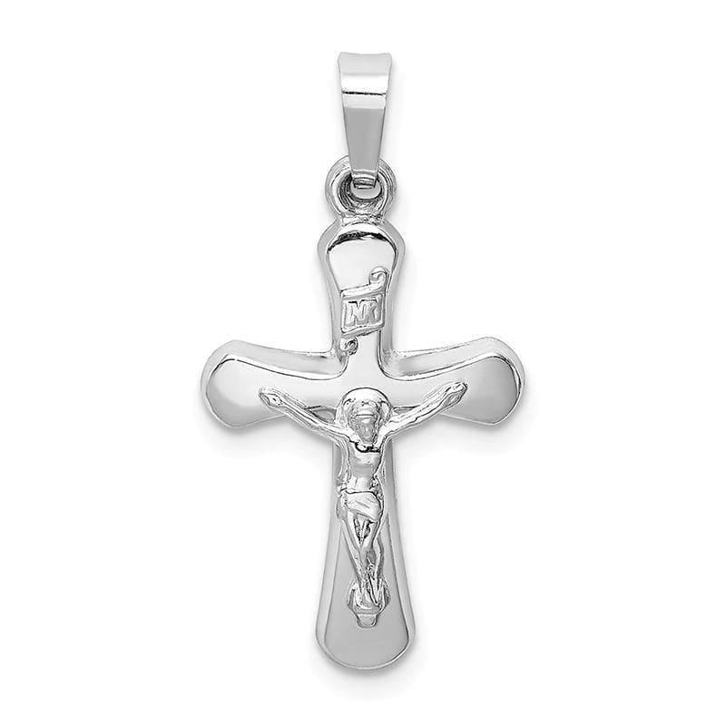 14k White Gold Polished INRI Rounded Crucifix Pendant - Seattle Gold Grillz
