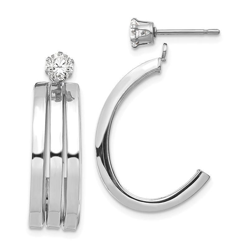 14k White Gold Polished J Hoop with 4mm CZ Stud Earring Jackets - Seattle Gold Grillz