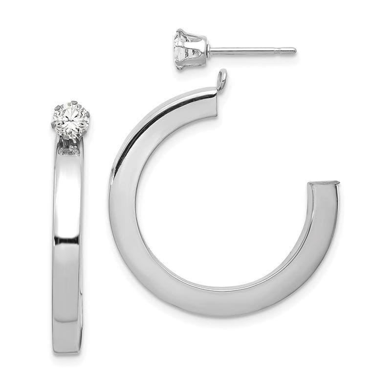 14k White Gold Polished J Hoop with CZ Stud Earring Jackets - Seattle Gold Grillz