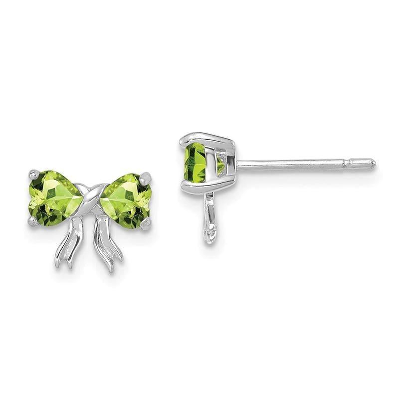 14k White Gold Polished Peridot Bow Post Earrings - Seattle Gold Grillz
