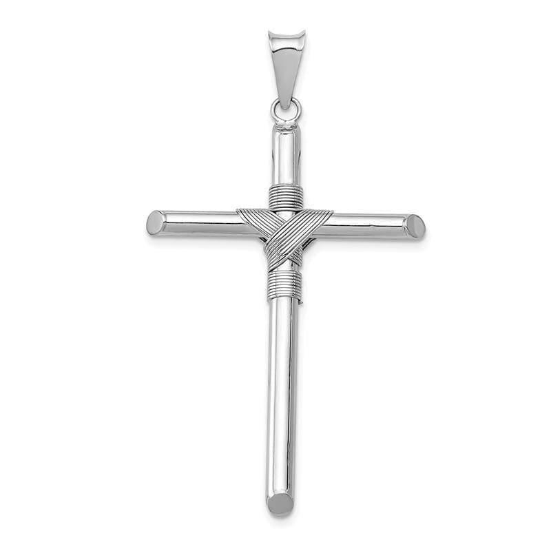 14k White Gold Polished Tube Cross Pendant - Seattle Gold Grillz