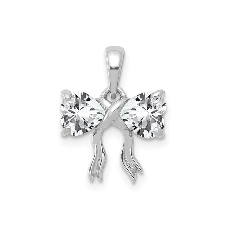14k White Gold Polished White Topaz Bow Pendant - Seattle Gold Grillz