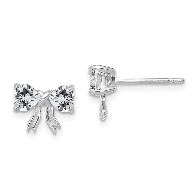 14k White Gold Polished White Topaz Bow Post Earrings - Seattle Gold Grillz