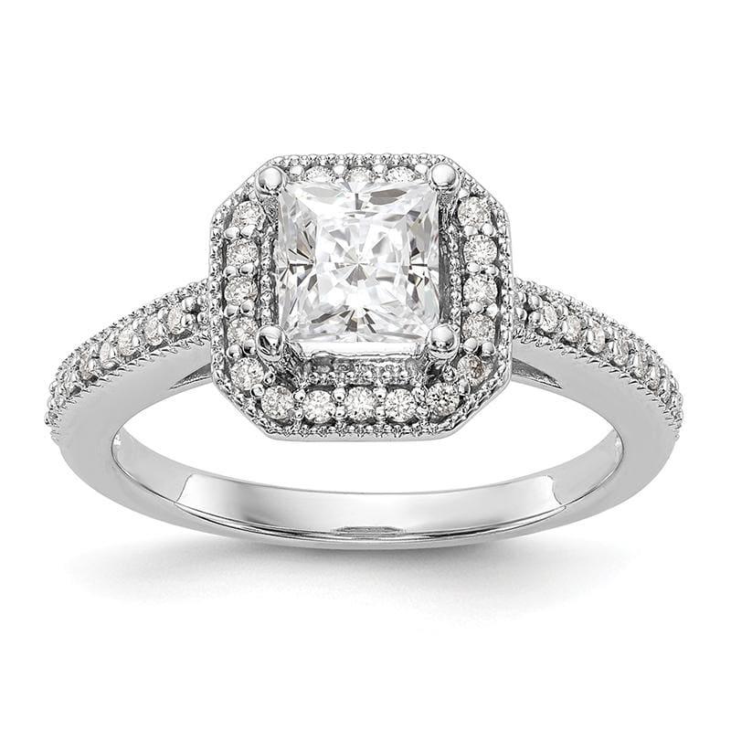 14K White Gold Princess Square Halo Engagement Ring Mounting - Seattle Gold Grillz