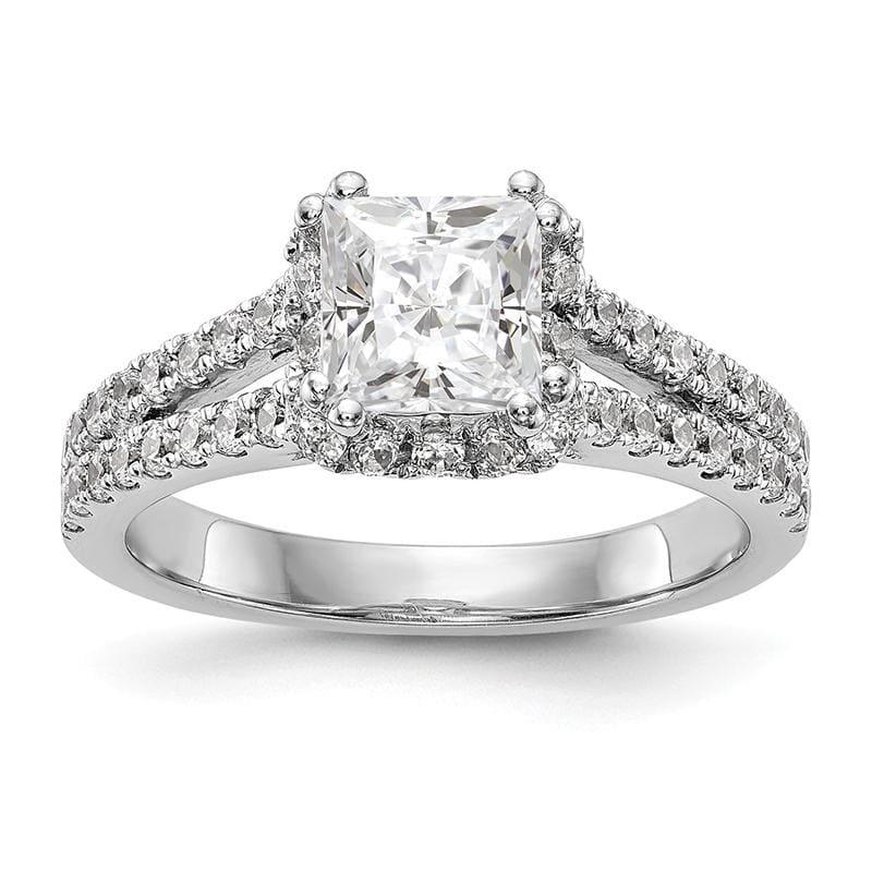14K White Gold Princess Square Halo Engagement Ring Mounting - Seattle Gold Grillz