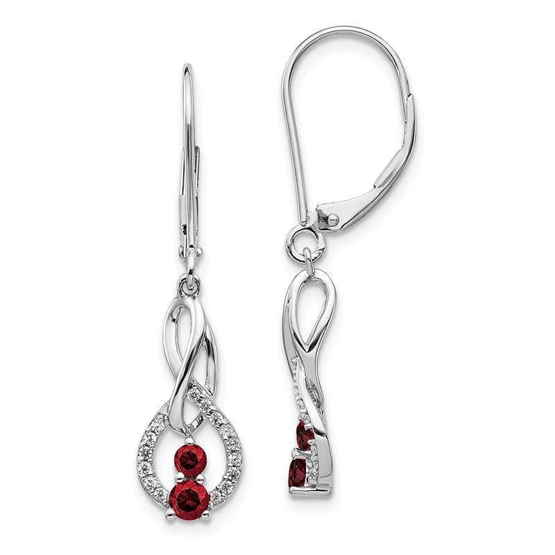 14k White Gold Red-White Diamond Leverback Earrings - Seattle Gold Grillz