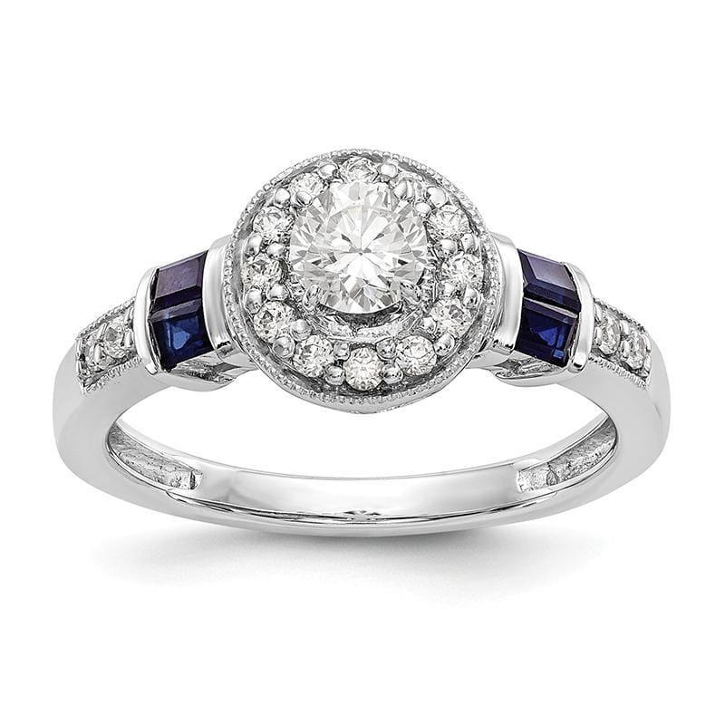 14K White Gold Round & Sapphire Halo Engagement Ring Mounting - Seattle Gold Grillz