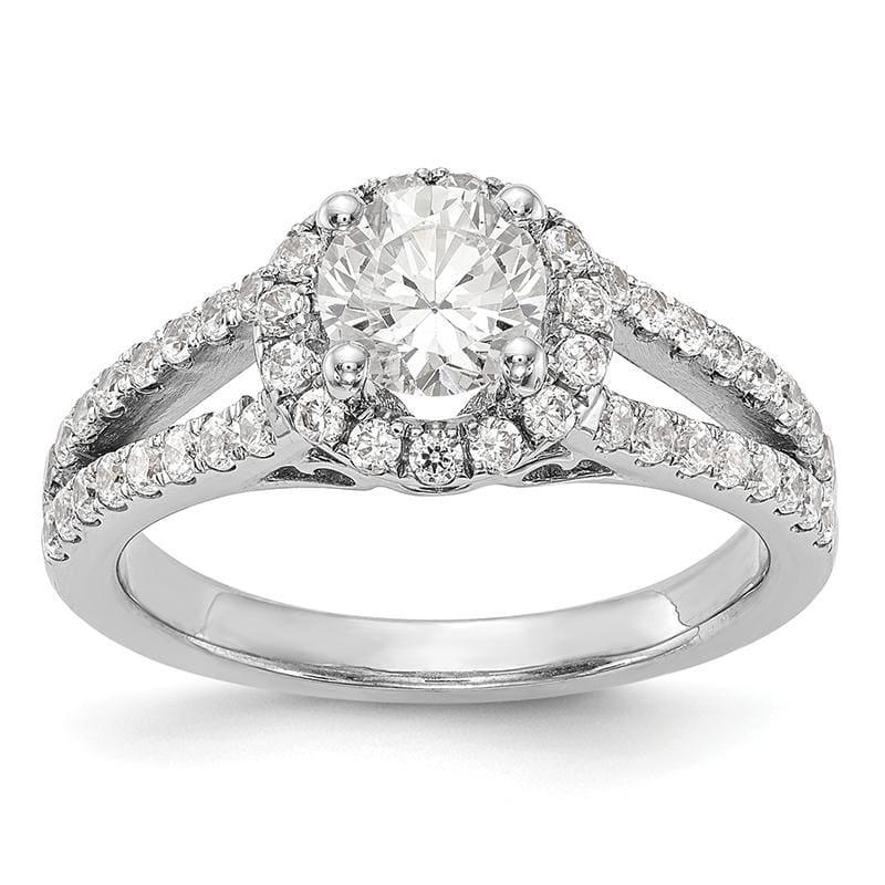 14K White Gold Round Halo Engagement Ring Mounting - Seattle Gold Grillz