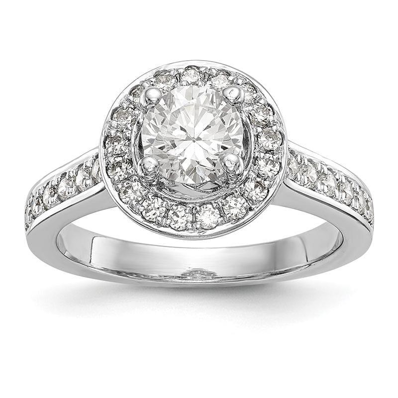 14K White Gold Round Halo Engagement Ring Mounting - Seattle Gold Grillz