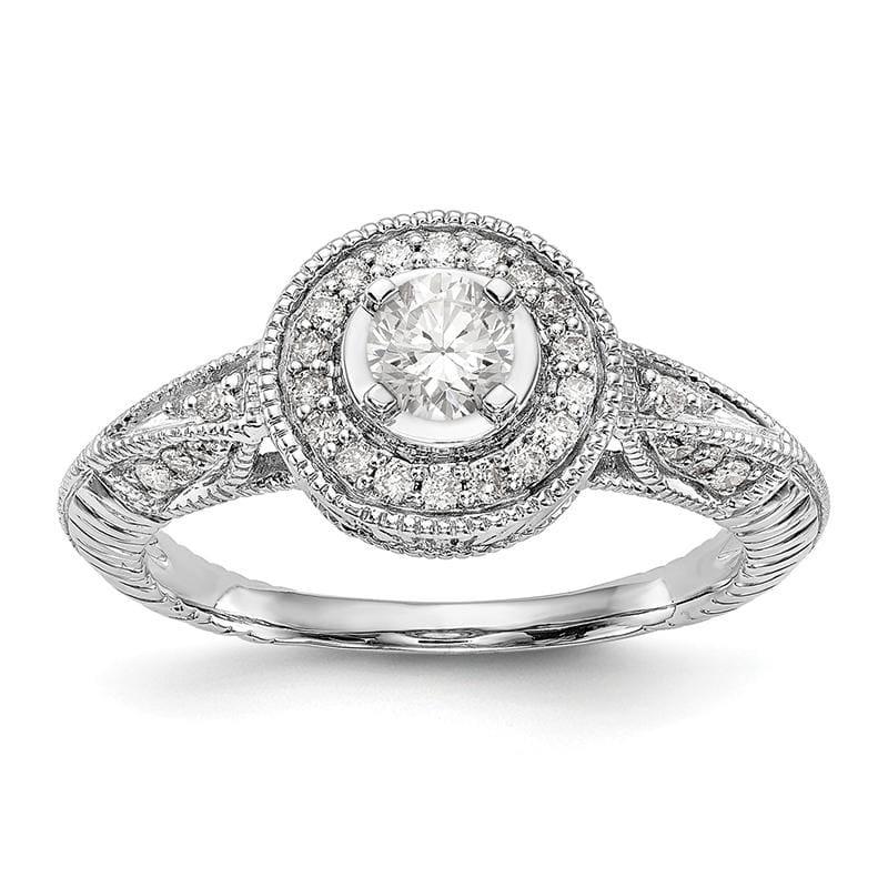 14K White Gold Round Halo Engagement Ring Mounting - Seattle Gold Grillz