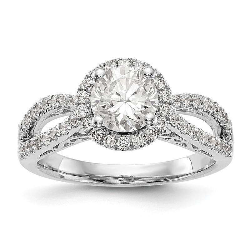 14K White Gold Round Halo Engagement Ring Mounting - Seattle Gold Grillz