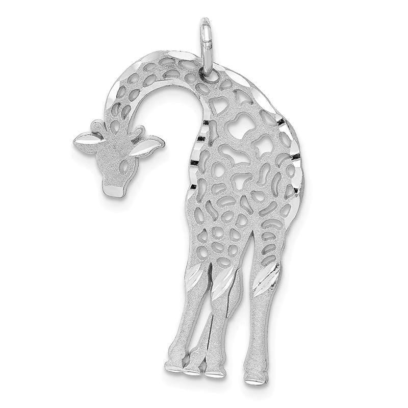 14k White Gold Solid Satin Diamond-cut Flat-Backed Giraffe Charm | Weight: 2.01grams, Length: 29mm, Width: 20mm - Seattle Gold Grillz