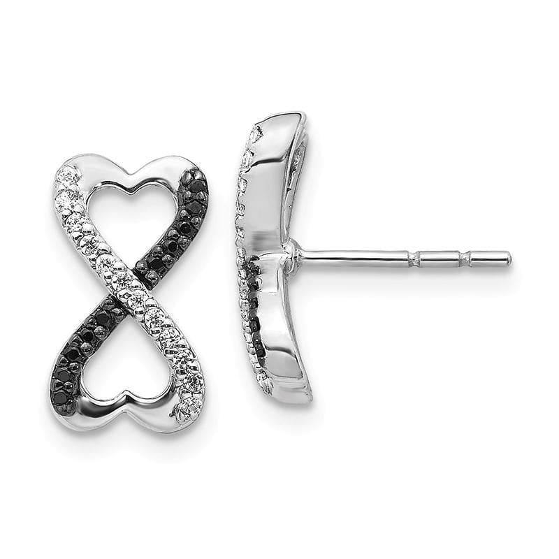 14k White Gold w- Black and White Diamond Infinity Heart Post Earrings - Seattle Gold Grillz