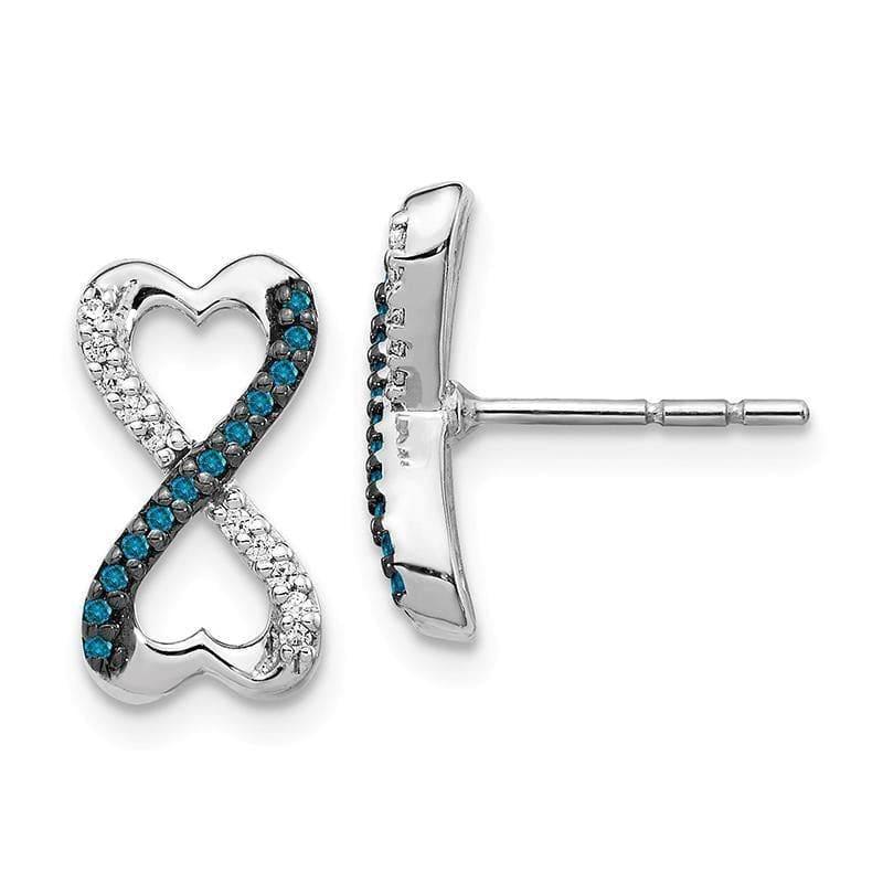 14k White Gold w- Blue and White Diamond Infinity Heart Post Earrings - Seattle Gold Grillz
