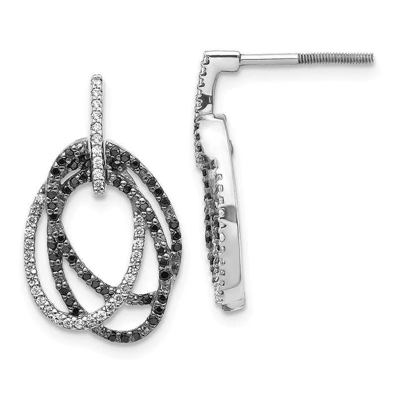 14k White Gold White and Black Diamond Ovals Dangle Post Earrings - Seattle Gold Grillz