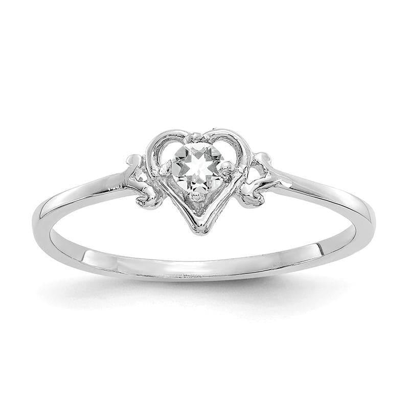 14K White Gold White Topaz Birthstone Heart Ring - Seattle Gold Grillz