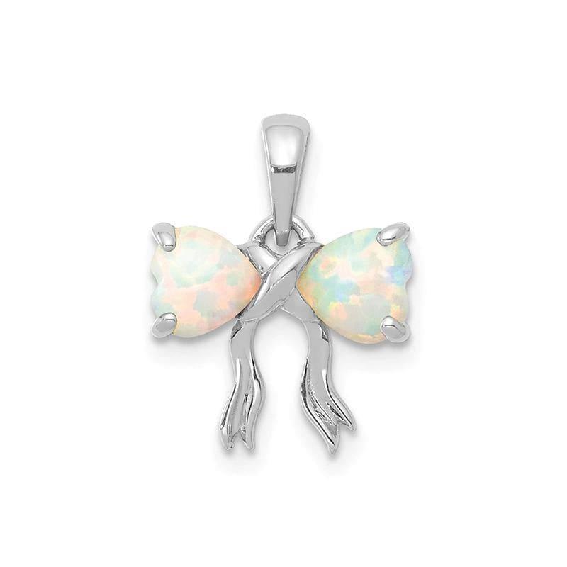 14k White Polished Created Opal Bow Pendant - Seattle Gold Grillz