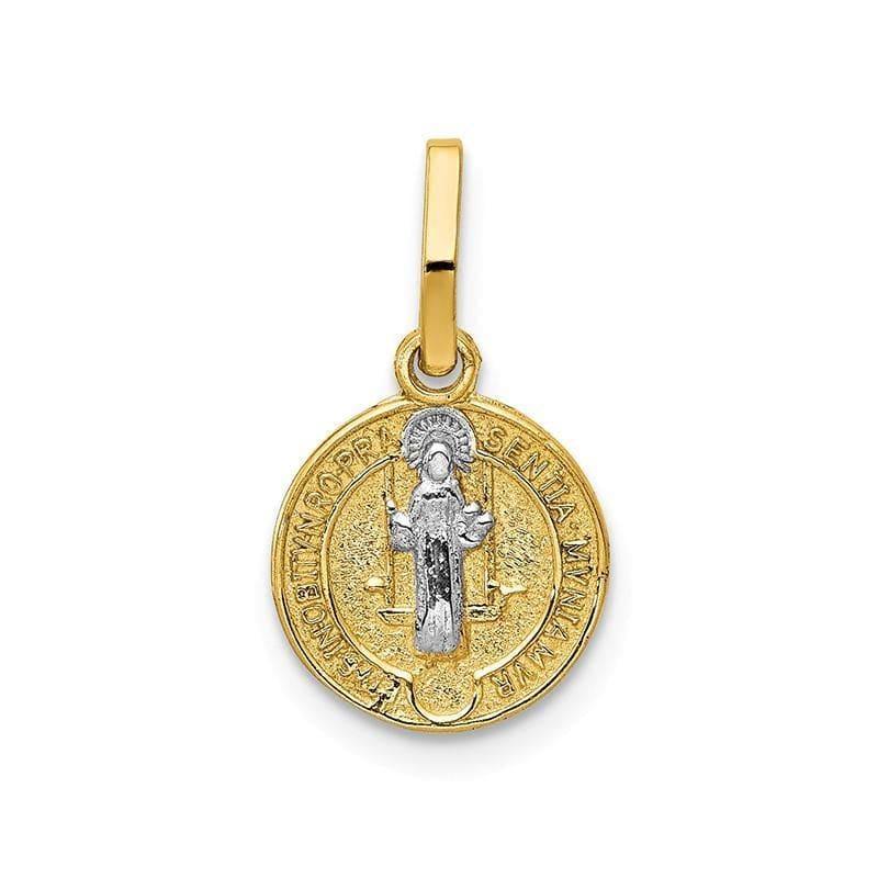 14k With Rhodium Circle St. Benedict Medal Pendant - Seattle Gold Grillz