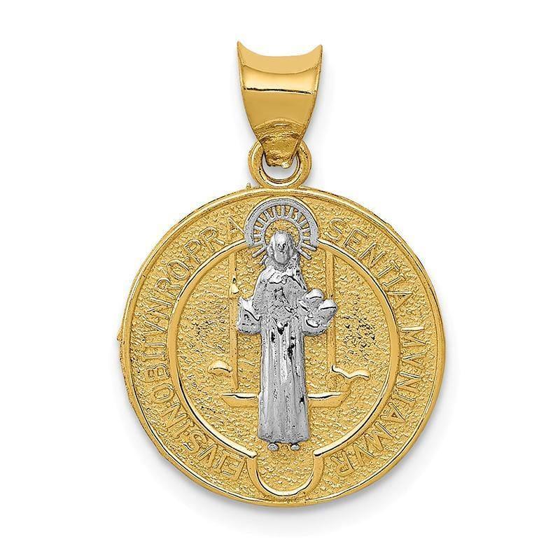 14k With Rhodium Circle St. Benedict Medal Pendant - Seattle Gold Grillz