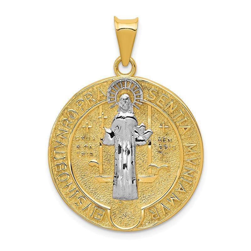 14k With Rhodium Circle St. Benedict Medal Pendant - Seattle Gold Grillz