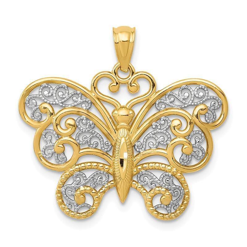 14k with Rhodium Filigree Butterfly Pendant - Seattle Gold Grillz