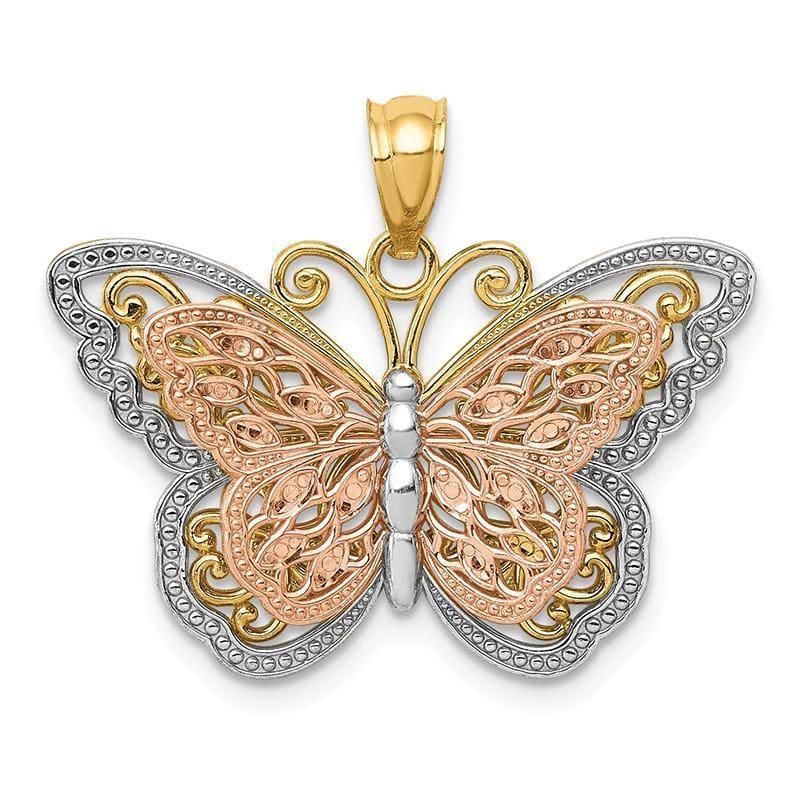 14k Y-R Gold w- Rhodium Polished Cut-out 2-level Butterfly Pendant - Seattle Gold Grillz