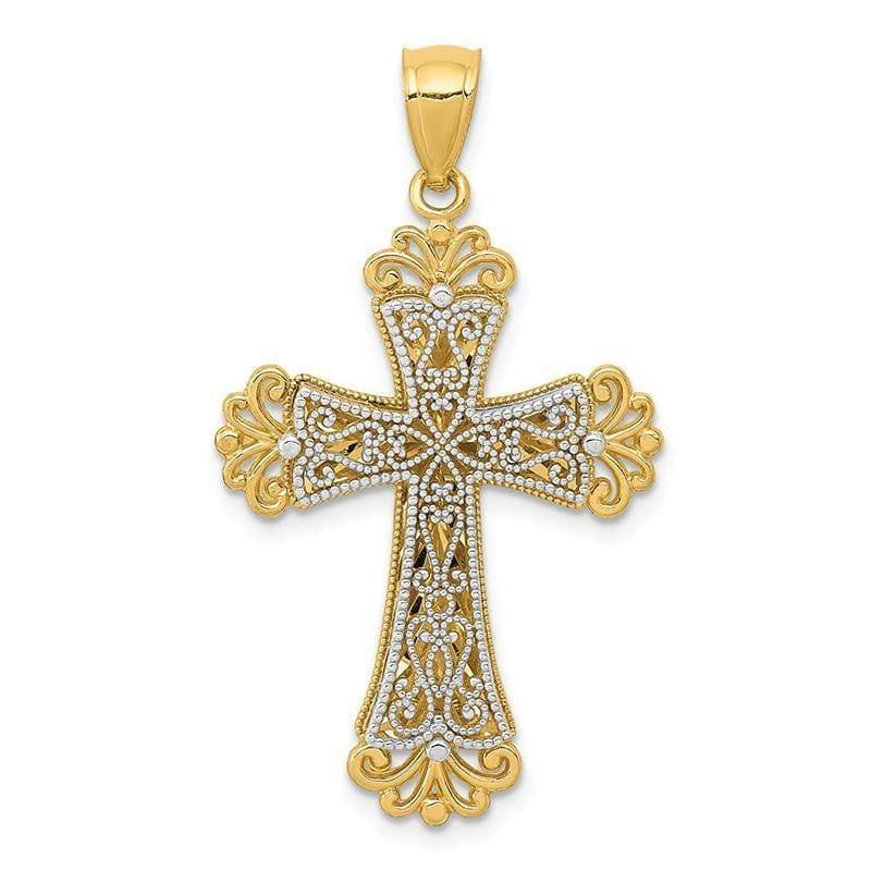 14k Y-W Gold Polished 2 Level Budded Cross Pendant - Seattle Gold Grillz