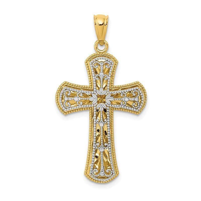 14k Y-W Gold Polished 2 Level Cross Pendant - Seattle Gold Grillz