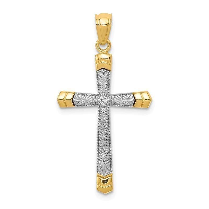 14k Y-W Gold Polished DC Cross w- .015 Diamond Pendant - Seattle Gold Grillz
