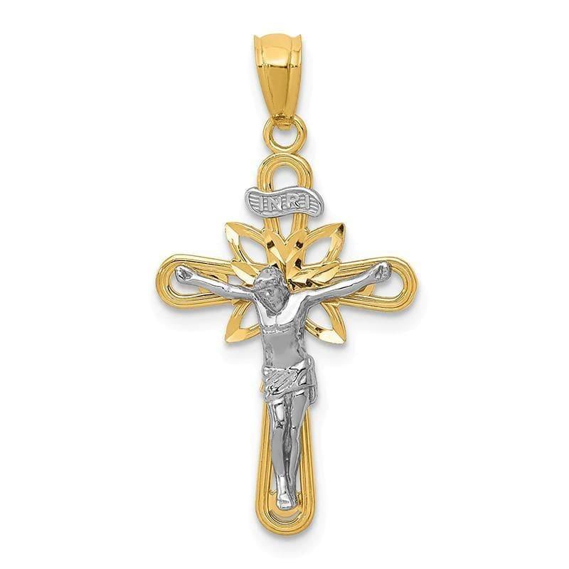 14k Y-W Gold W-Rhodium Small Passion Crucifix Pendant - Seattle Gold Grillz