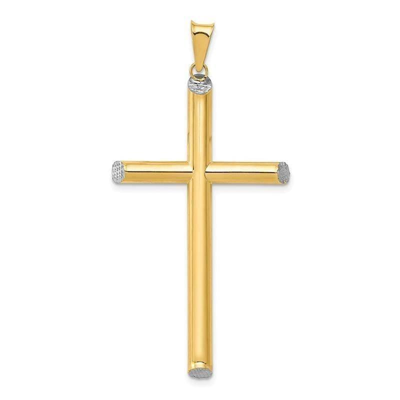 14k Yellow & Rhodium Diamond-cut Cross Pendant - Seattle Gold Grillz