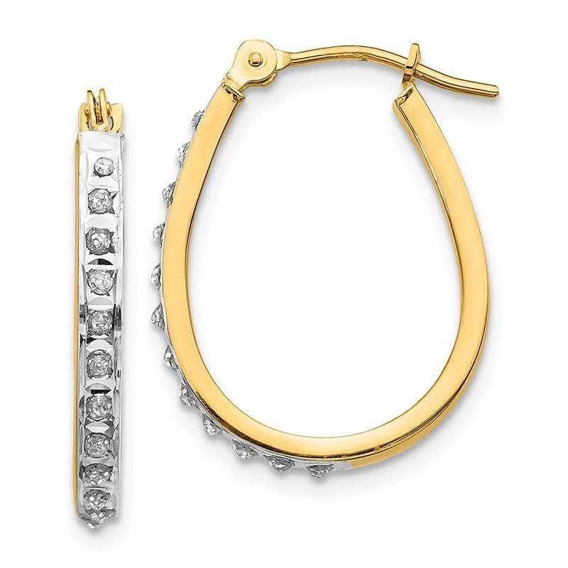 14k Yellow & Rhodium Diamond Fascination Oval Hinged Hoop Earrings - Seattle Gold Grillz