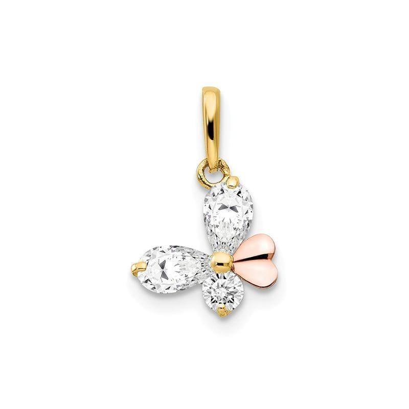 14k Yellow and Rose Gold CZ Children's Butterfly Pendant - Seattle Gold Grillz