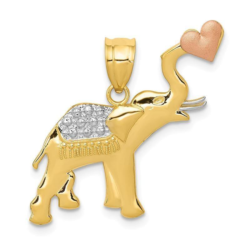 14k Yellow & Rose Gold w- Rhodium D-C Elephant w-Heart Pendant - Seattle Gold Grillz