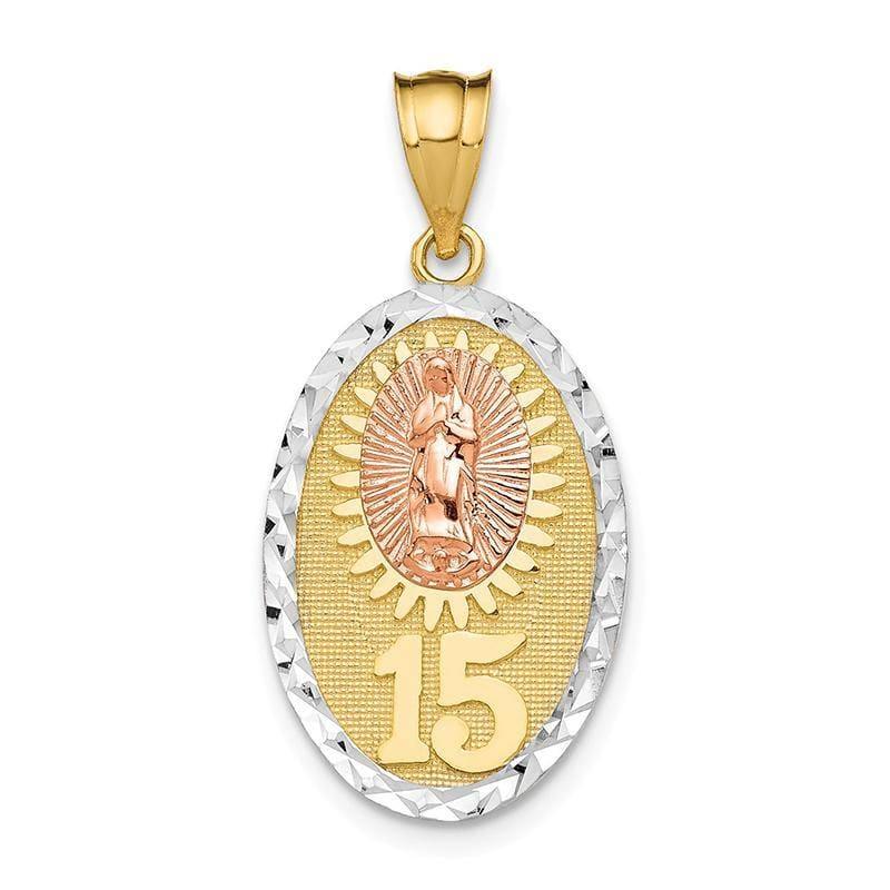 14k Yellow & Rose Gold w-Rhodium Guadalupe & 15 Pendant - Seattle Gold Grillz