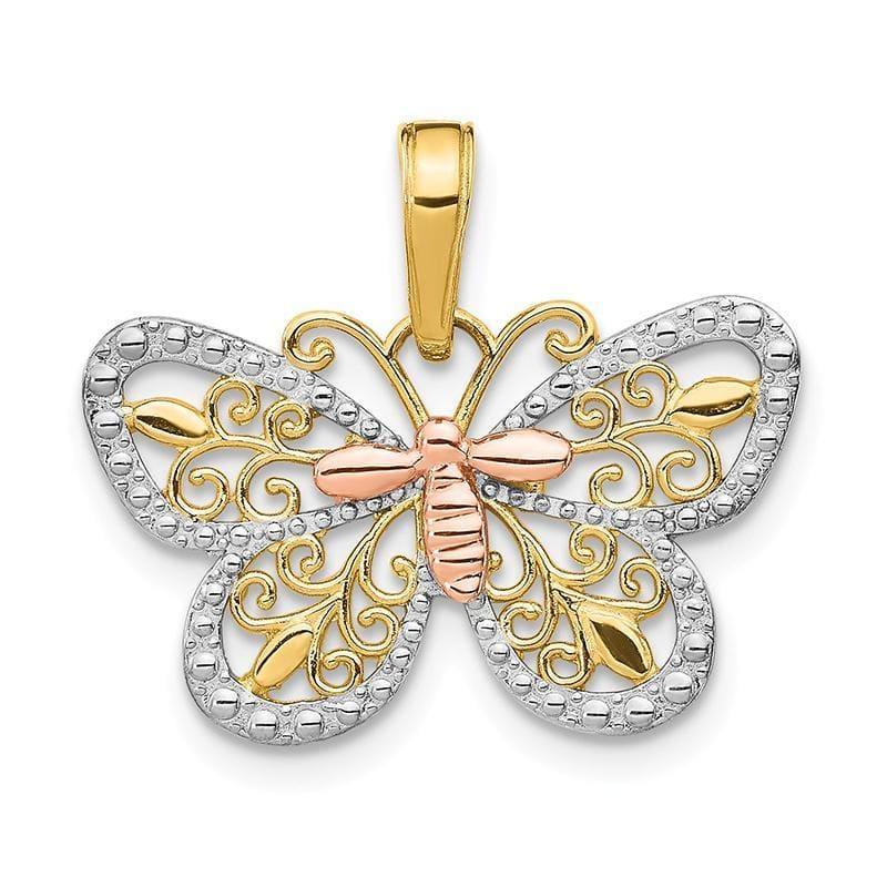 14k Yellow & Rose gold with Rhodium D-C Butterfly Pendant - Seattle Gold Grillz