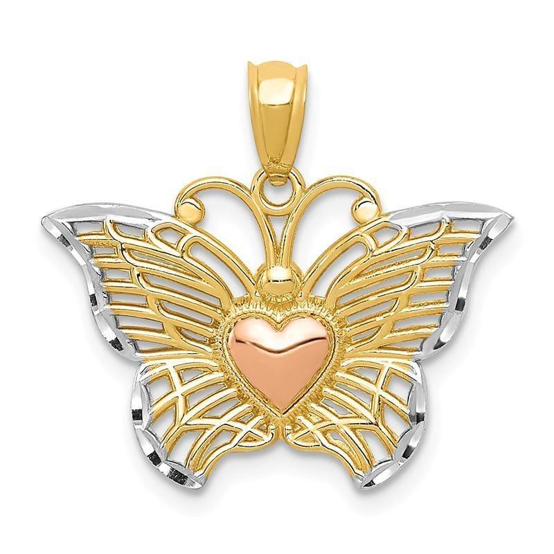 14k Yellow & Rose w-Rhodium Butterfly with Heart Pendant - Seattle Gold Grillz